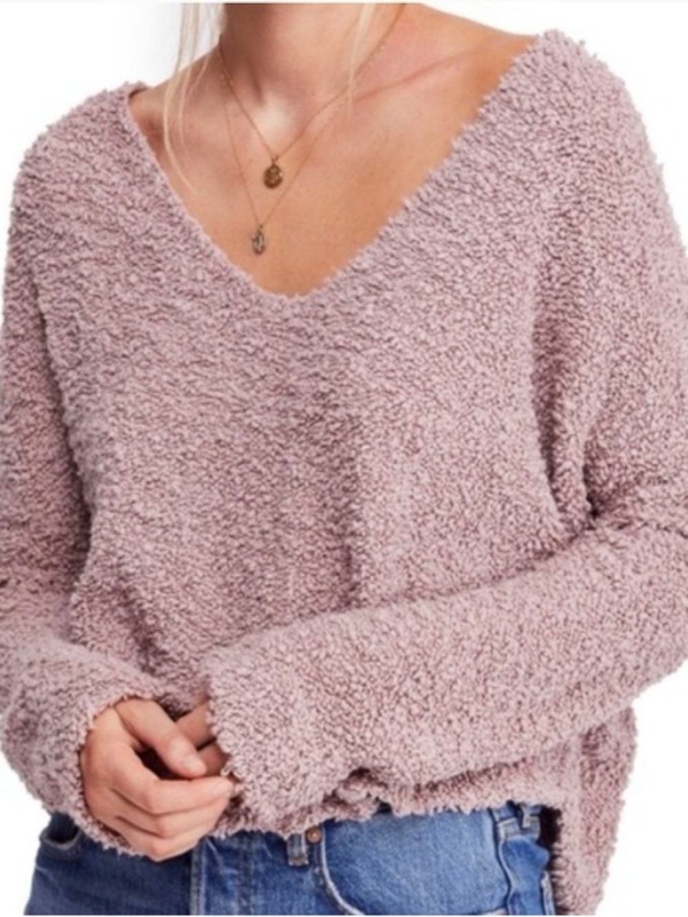 Pink Lily Plush V-Neck Sweater - Lavender